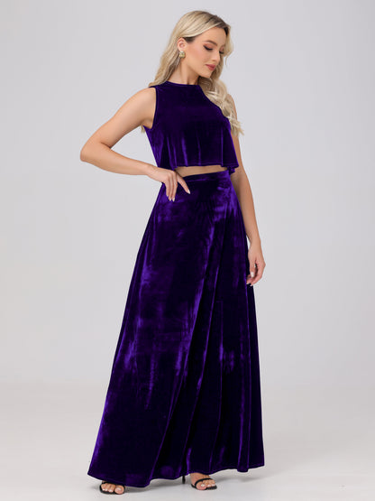 Two-Pieces A-Line Sleeveless Velvet Bridesmaid Dresses