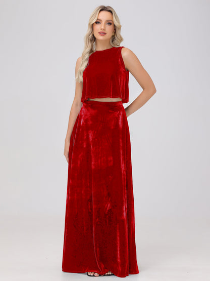 Two-Pieces A-Line Sleeveless Velvet Bridesmaid Dresses