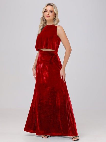 Two-Pieces A-Line Sleeveless Velvet Bridesmaid Dresses