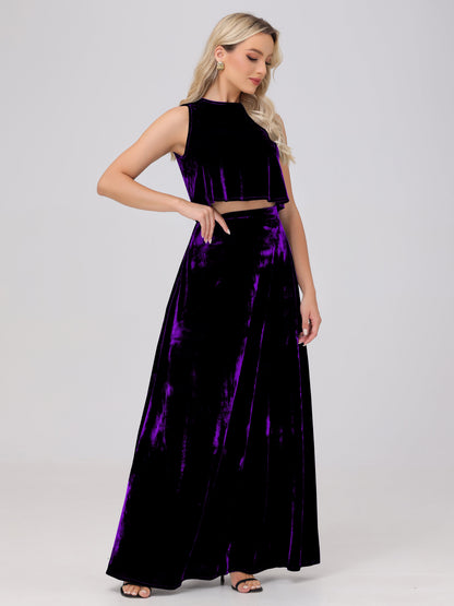 Two-Pieces A-Line Sleeveless Velvet Bridesmaid Dresses