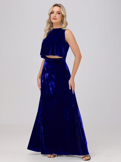 Two-Pieces A-Line Sleeveless Velvet Bridesmaid Dresses