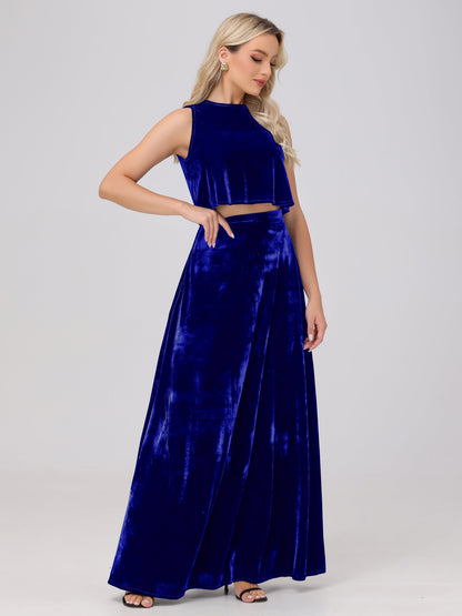 Two-Pieces A-Line Sleeveless Velvet Bridesmaid Dresses