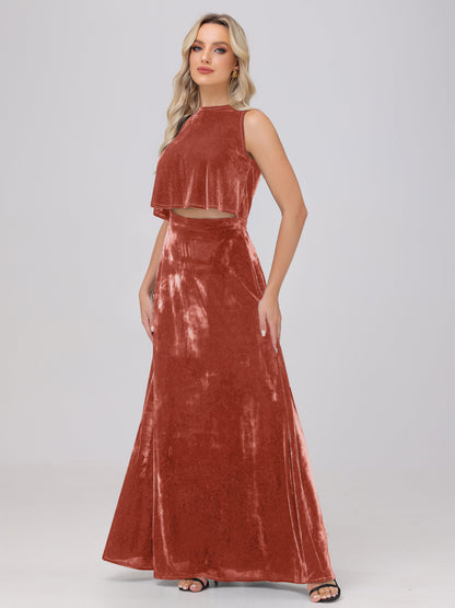 Two-Pieces A-Line Sleeveless Velvet Bridesmaid Dresses