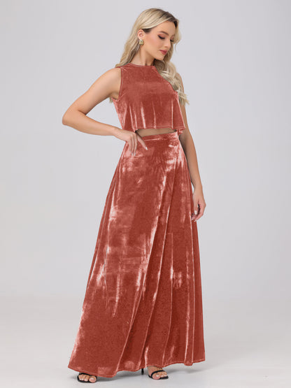 Two-Pieces A-Line Sleeveless Velvet Bridesmaid Dresses