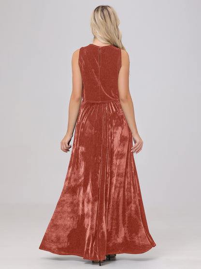 Two-Pieces A-Line Sleeveless Velvet Bridesmaid Dresses