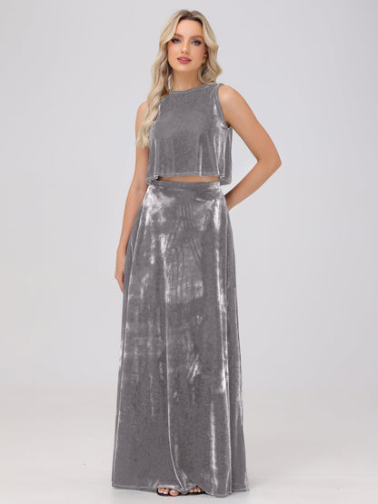Two-Pieces A-Line Sleeveless Velvet Bridesmaid Dresses