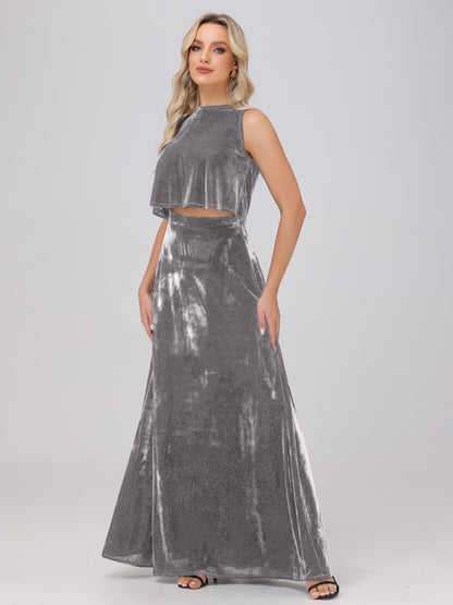 Two-Pieces A-Line Sleeveless Velvet Bridesmaid Dresses