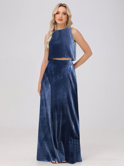 Two-Pieces A-Line Sleeveless Velvet Bridesmaid Dresses