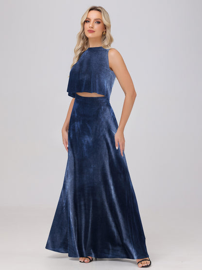 Two-Pieces A-Line Sleeveless Velvet Bridesmaid Dresses