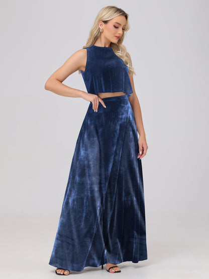 Two-Pieces A-Line Sleeveless Velvet Bridesmaid Dresses