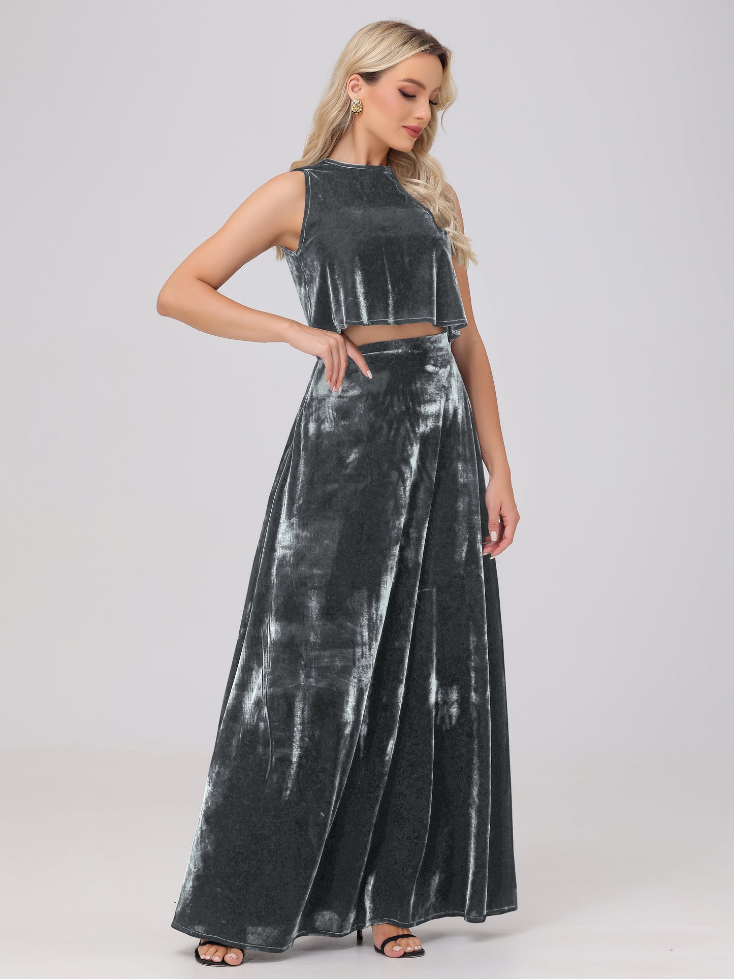 Two-Pieces A-Line Sleeveless Velvet Bridesmaid Dresses