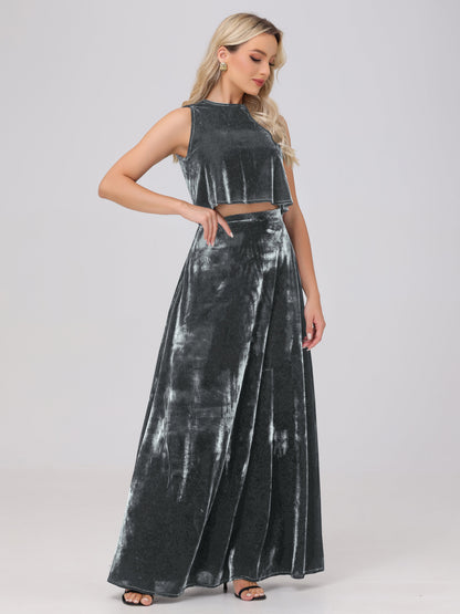 Two-Pieces A-Line Sleeveless Velvet Bridesmaid Dresses
