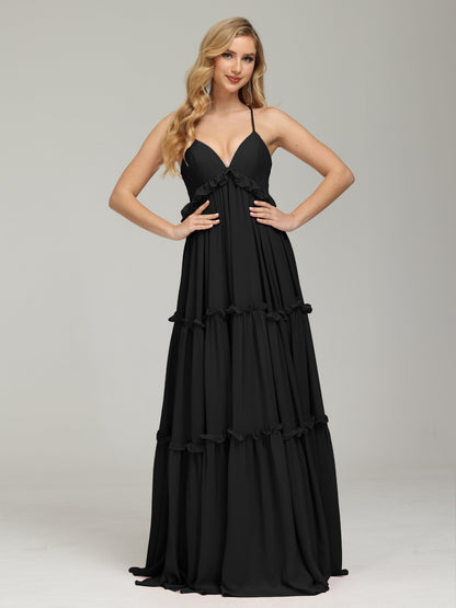 V-neck Empire Waist Chiffon Bridesmaid Dress