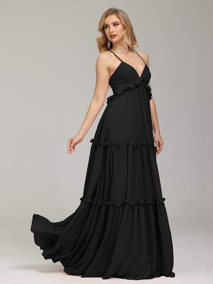 V-neck Empire Waist Chiffon Bridesmaid Dress