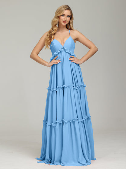 V-neck Empire Waist Chiffon Bridesmaid Dress