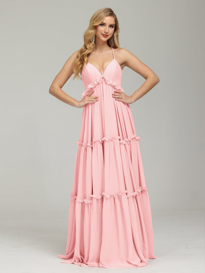 V-neck Empire Waist Chiffon Bridesmaid Dress