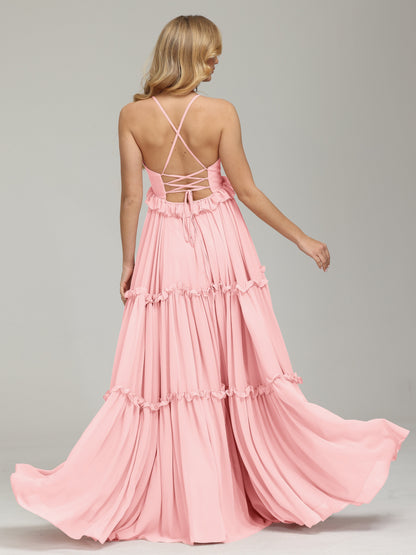 V-neck Empire Waist Chiffon Bridesmaid Dress