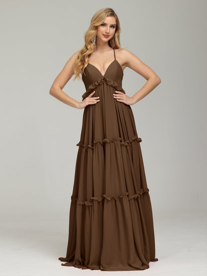 V-neck Empire Waist Chiffon Bridesmaid Dress