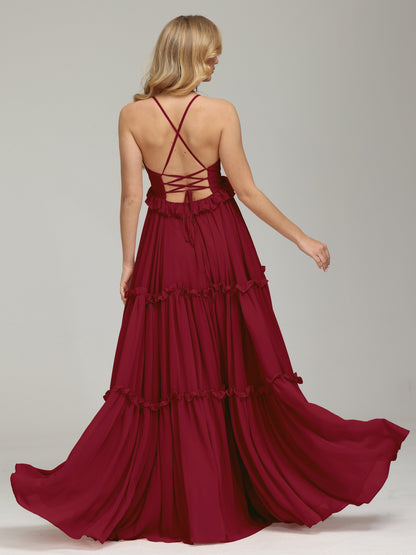 V-neck Empire Waist Chiffon Bridesmaid Dress