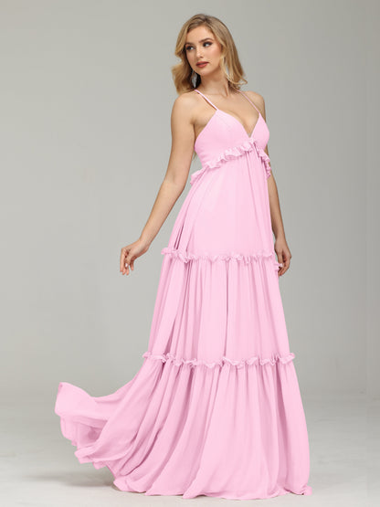 V-neck Empire Waist Chiffon Bridesmaid Dress