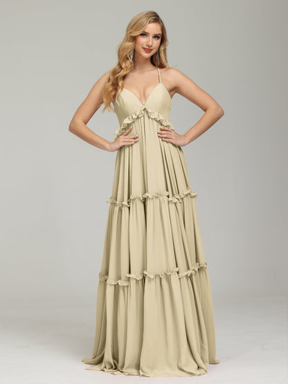 V-neck Empire Waist Chiffon Bridesmaid Dress