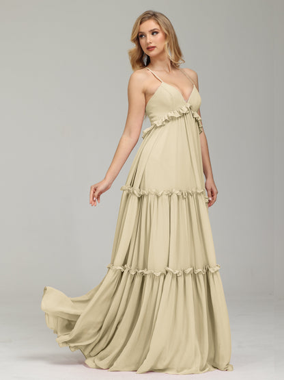 V-neck Empire Waist Chiffon Bridesmaid Dress