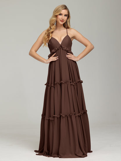 V-neck Empire Waist Chiffon Bridesmaid Dress