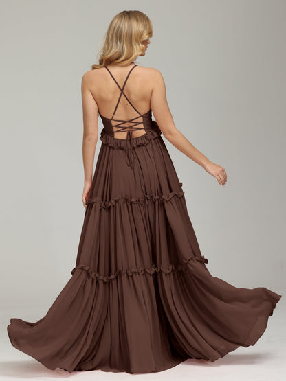 V-neck Empire Waist Chiffon Bridesmaid Dress