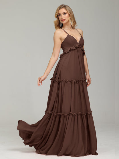 V-neck Empire Waist Chiffon Bridesmaid Dress