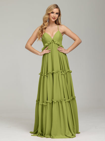 V-neck Empire Waist Chiffon Bridesmaid Dress