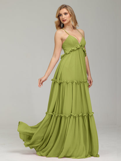V-neck Empire Waist Chiffon Bridesmaid Dress