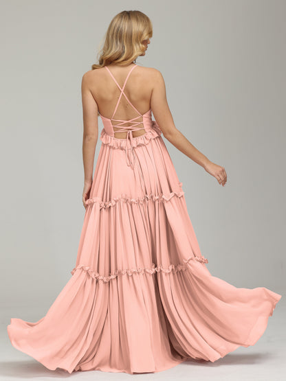 V-neck Empire Waist Chiffon Bridesmaid Dress
