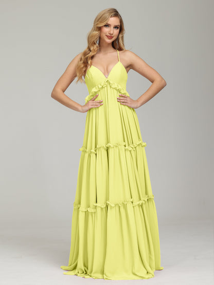 V-neck Empire Waist Chiffon Bridesmaid Dress