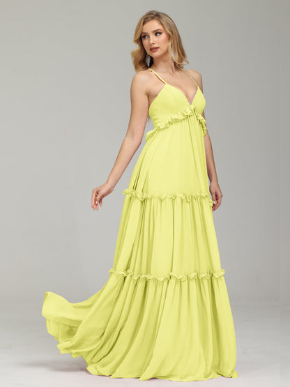V-neck Empire Waist Chiffon Bridesmaid Dress