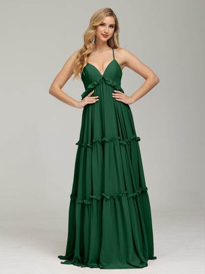 V-neck Empire Waist Chiffon Bridesmaid Dress
