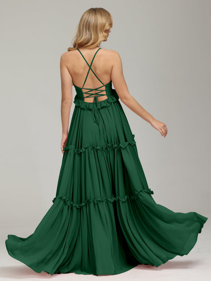 V-neck Empire Waist Chiffon Bridesmaid Dress