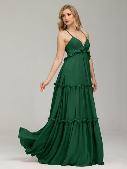 V-neck Empire Waist Chiffon Bridesmaid Dress