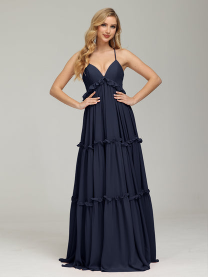 V-neck Empire Waist Chiffon Bridesmaid Dress