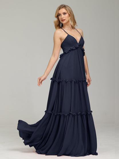V-neck Empire Waist Chiffon Bridesmaid Dress