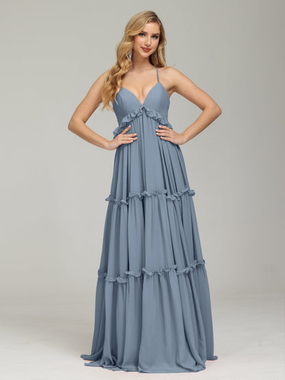 V-neck Empire Waist Chiffon Bridesmaid Dress