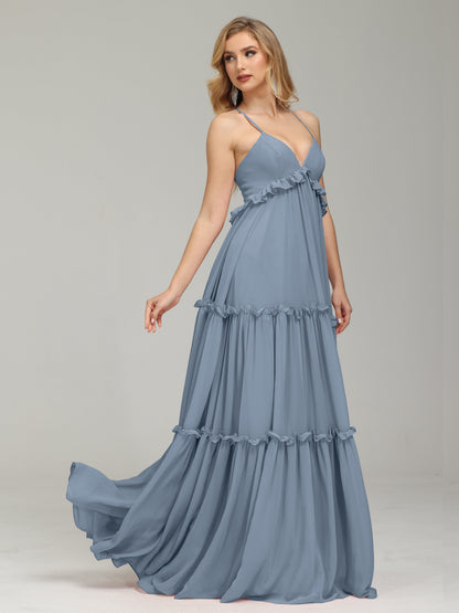 V-neck Empire Waist Chiffon Bridesmaid Dress