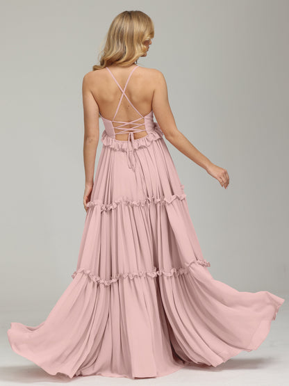 V-neck Empire Waist Chiffon Bridesmaid Dress