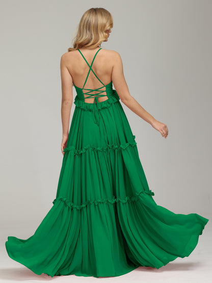 V-neck Empire Waist Chiffon Bridesmaid Dress