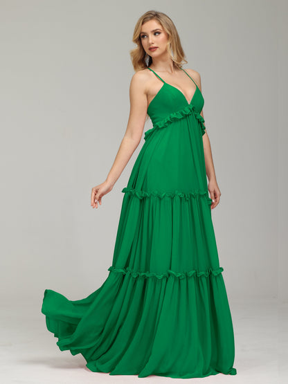 V-neck Empire Waist Chiffon Bridesmaid Dress