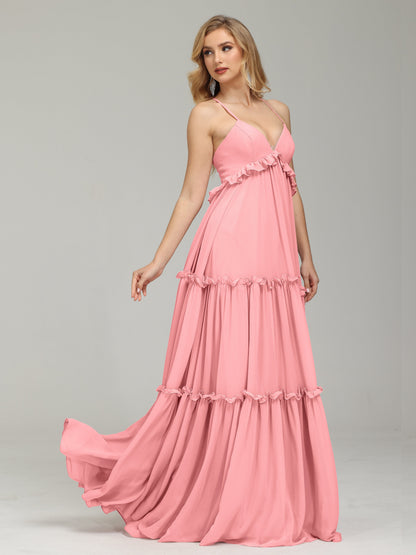 V-neck Empire Waist Chiffon Bridesmaid Dress
