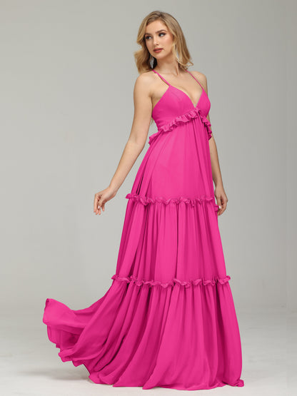 V-neck Empire Waist Chiffon Bridesmaid Dress