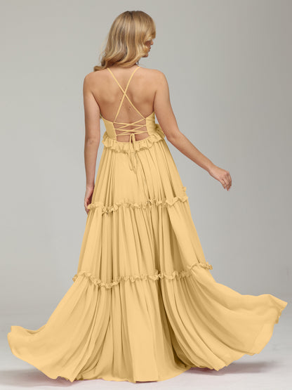 V-neck Empire Waist Chiffon Bridesmaid Dress