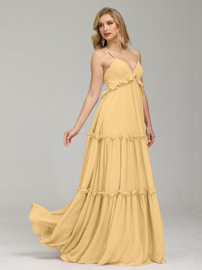 V-neck Empire Waist Chiffon Bridesmaid Dress