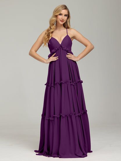 V-neck Empire Waist Chiffon Bridesmaid Dress