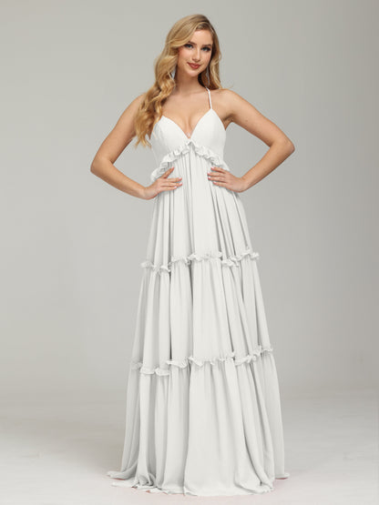 V-neck Empire Waist Chiffon Bridesmaid Dress